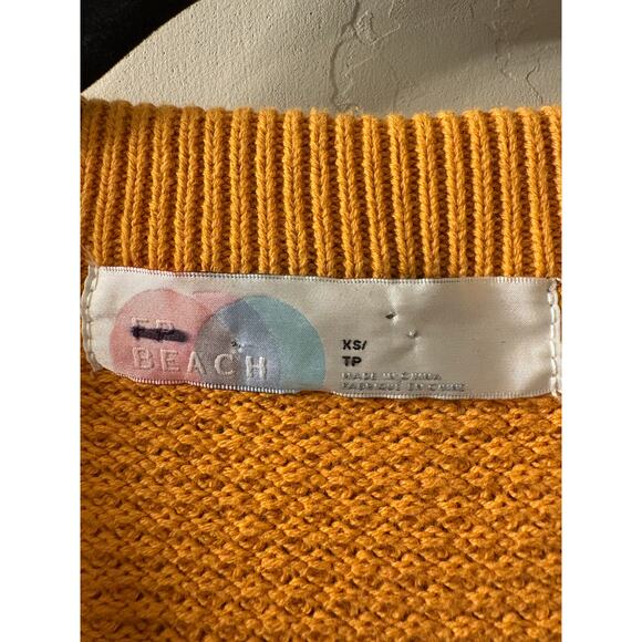 Free People Beach Sz XS Hailee Yellow‎ Waffle Knit Oversized Pullover Sweater - Picture 2 of 8